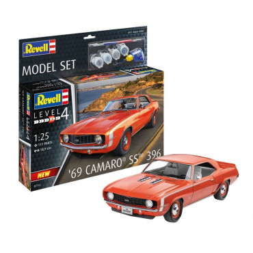 KIT PARA MONTAR REVELL MODEL SET CAMARO SS 396 1969 1/25 111 PEÇAS COMPLETO COM TINTAS COLA E PINCEL REV 67712